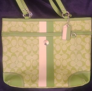 Coach Green Signature Heritage Shoulder Tote Bag